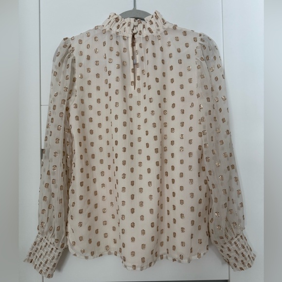 NWT Ann Taylor Loft High Neck Shimmer Polka Dot Long Sleeve Blouse - XS - Picture 5 of 5